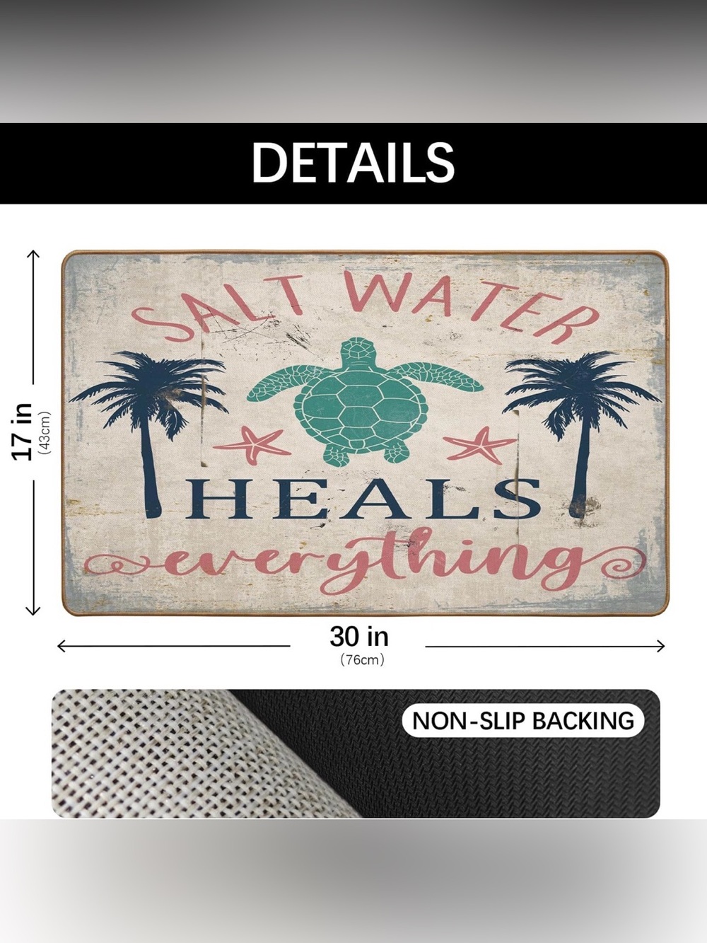 Salt Water Heals Everything Beach Sign Mat with Sea Turtle
